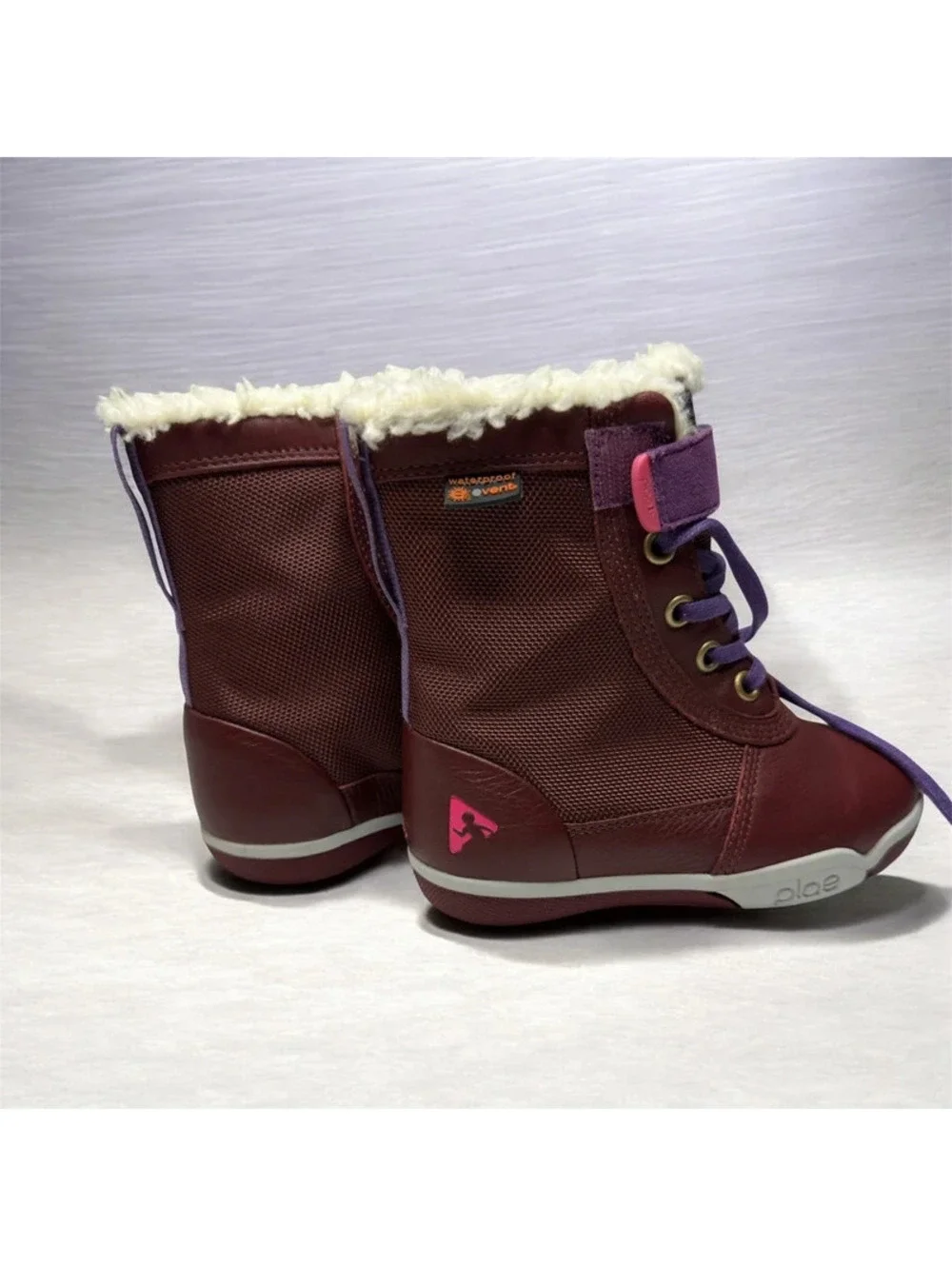 Plae Kids Burgundy Purple Fur-Lined Winter Waterproof Snow Boots